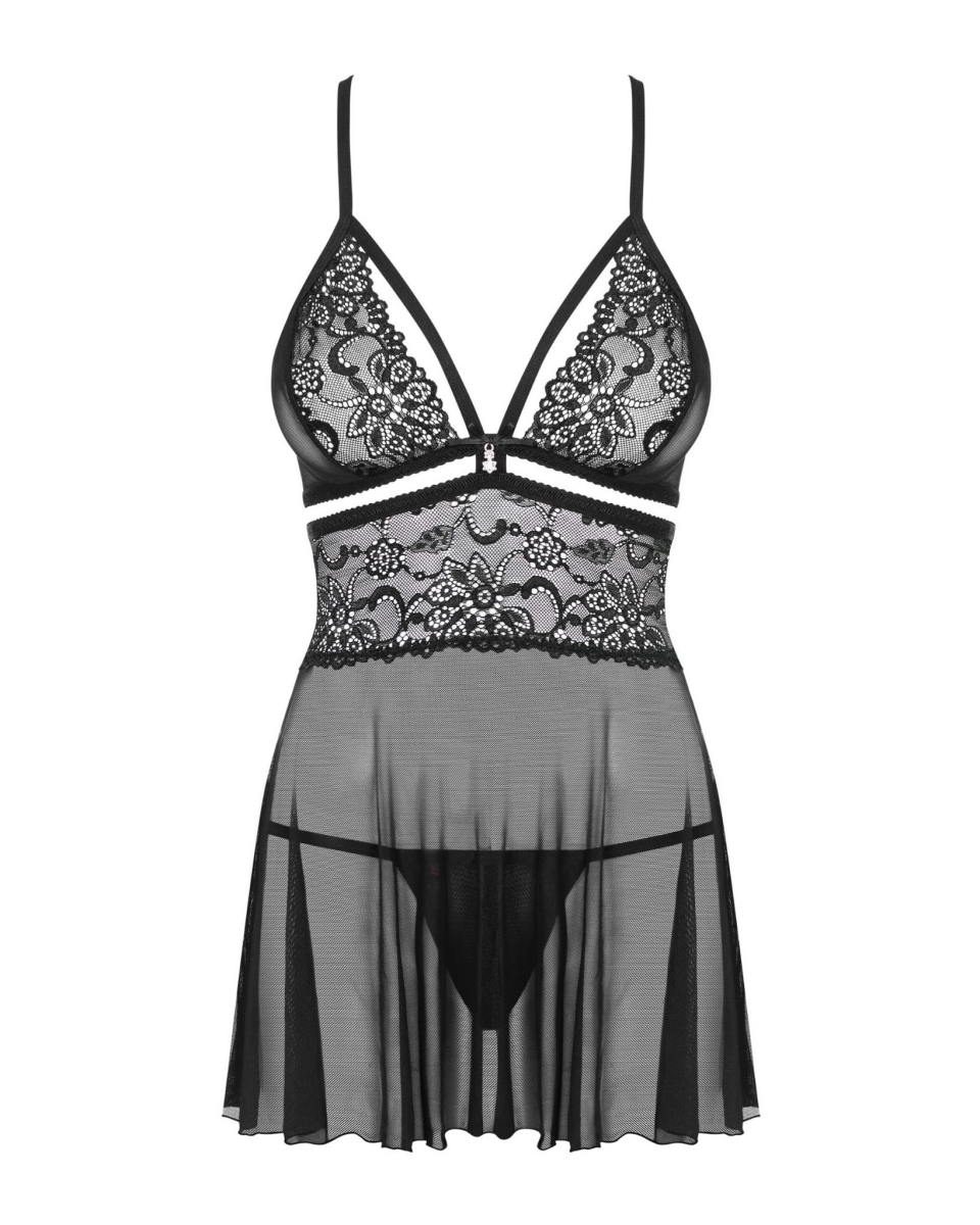 838-BAB-1 - Babydoll i stringi - Czarna