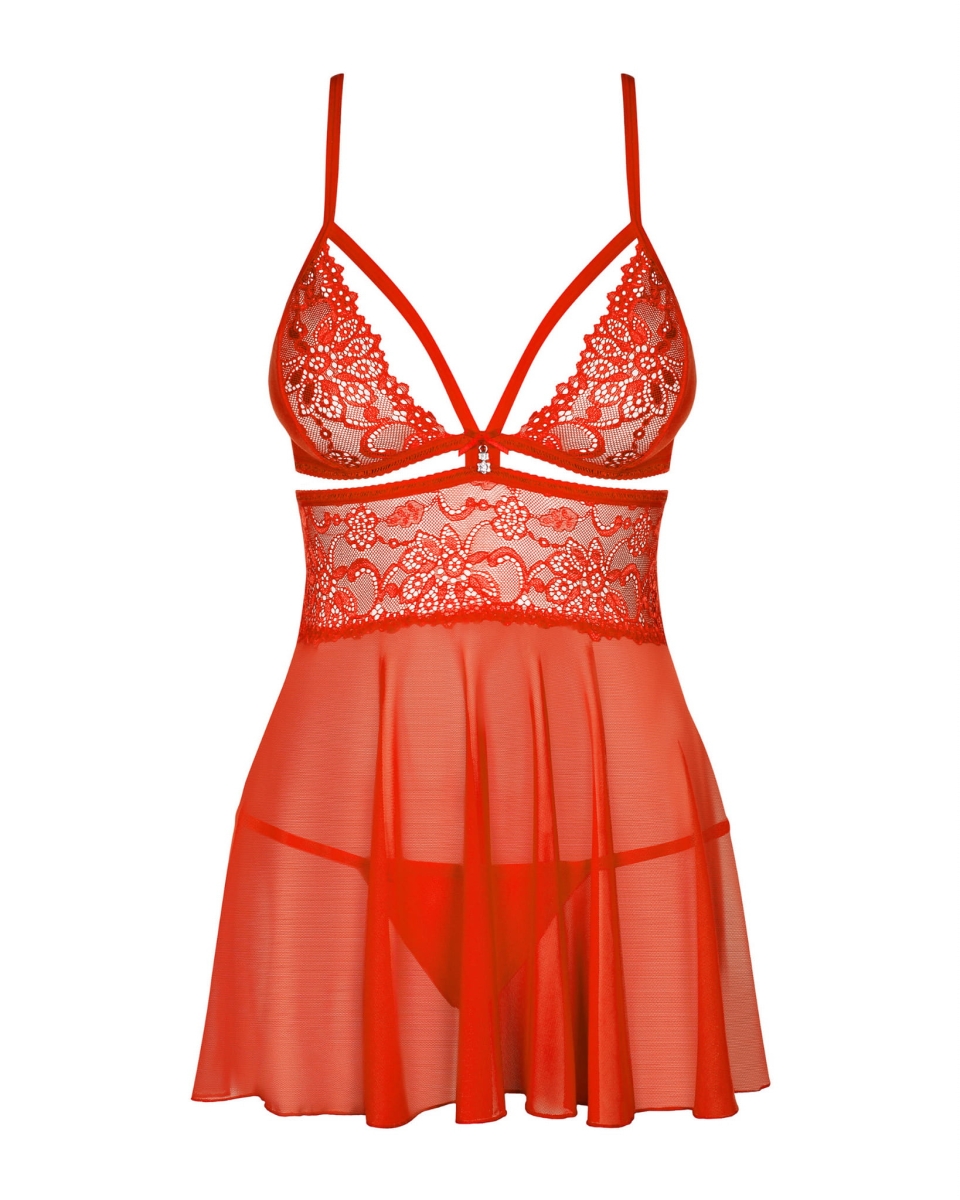838-BAB-3 - Babydoll i stringi - Czerwona