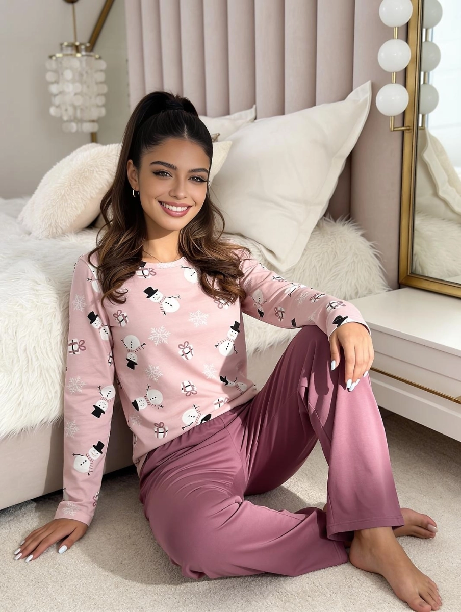 Piżama Donna Snowman Long Plum dł/r S-XL